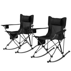 Portable Outdoor Folding Rocking Camping Chairs with Headrest, Cooler Bag, Cup Holder, Carry Bag, 2 Pack, Black Portable Outdoor Folding Rocking Camping Chairs with Headrest, Cooler Bag, Cup Holder, Carry Bag, 2 Pack, Black